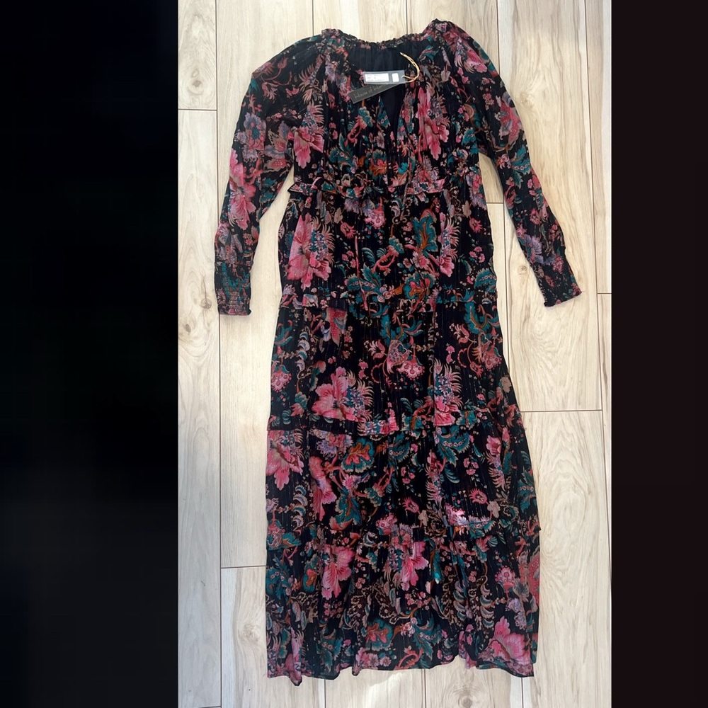 🆕 House of Harlow 1960 Lillie Black Floral Tiered Maxi Dress M - Picture 2 of 5